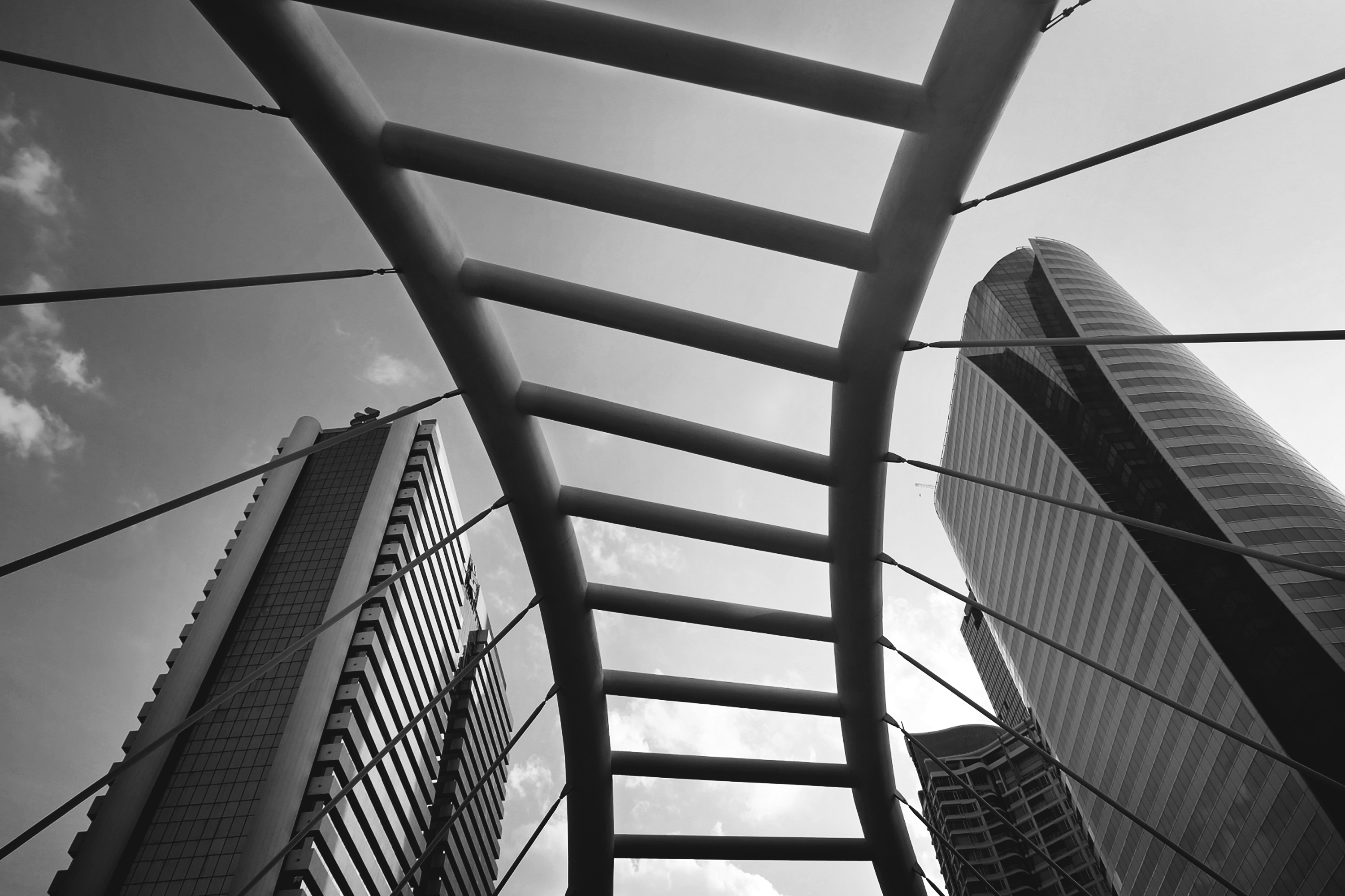Modern urban architecture with skyscrapers and bridge structure